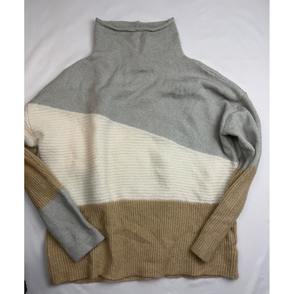 Absolutely Famous Womens Colorblock Turtleneck Sweater Grey Tan Cream Medium